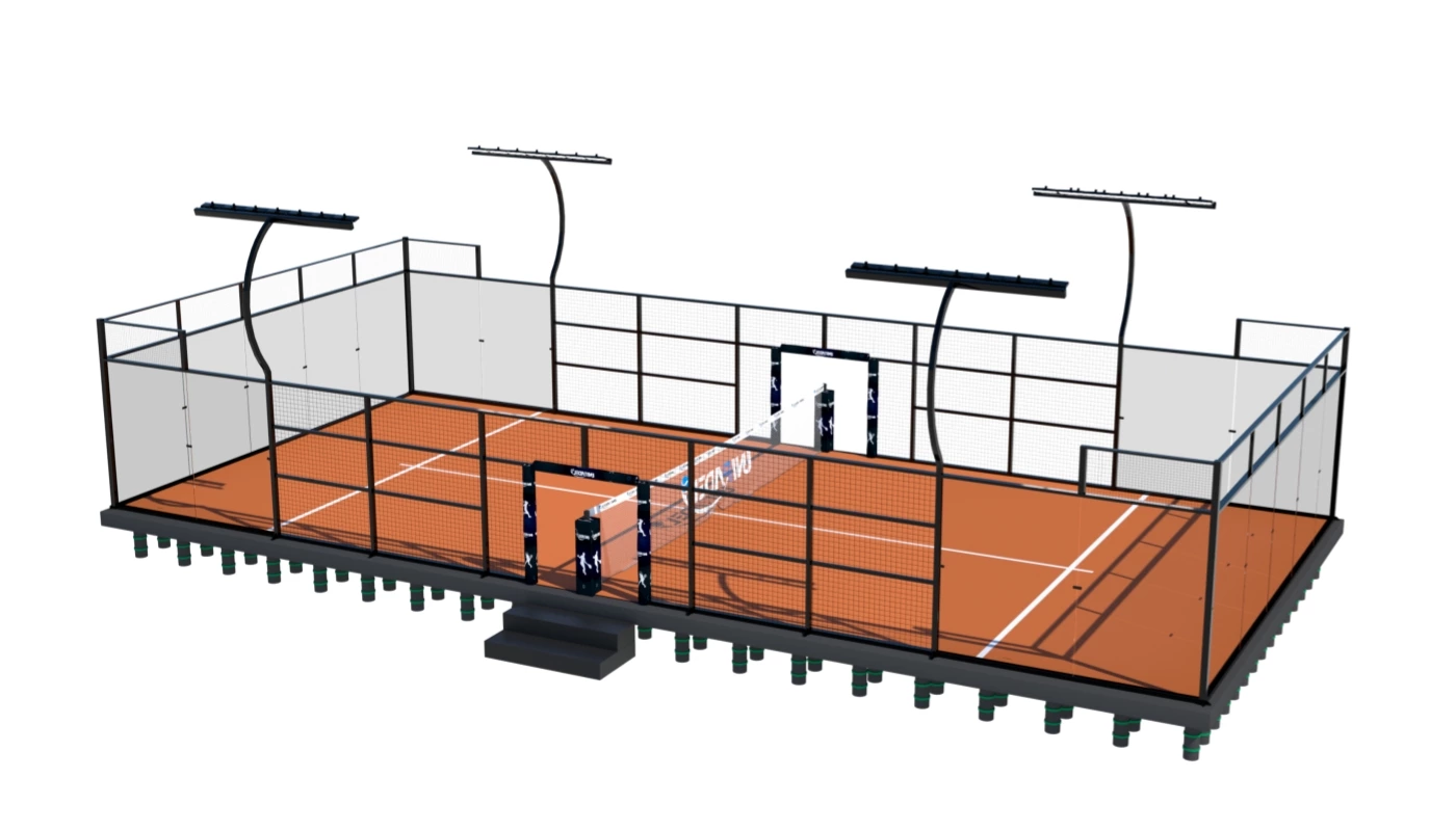 Mobile modular padel court and steel foundation system
