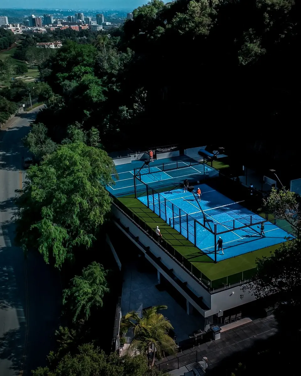 Aerial view of rooftop padel courts