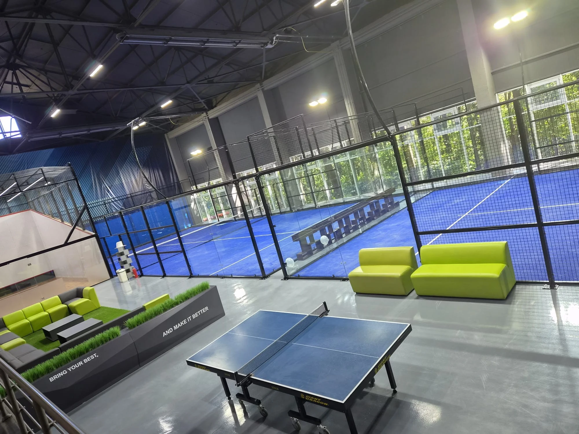 Overview of a real completed SPORTENVO indoor padel venue