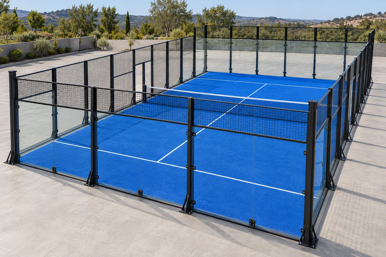 Traditional framed padel court