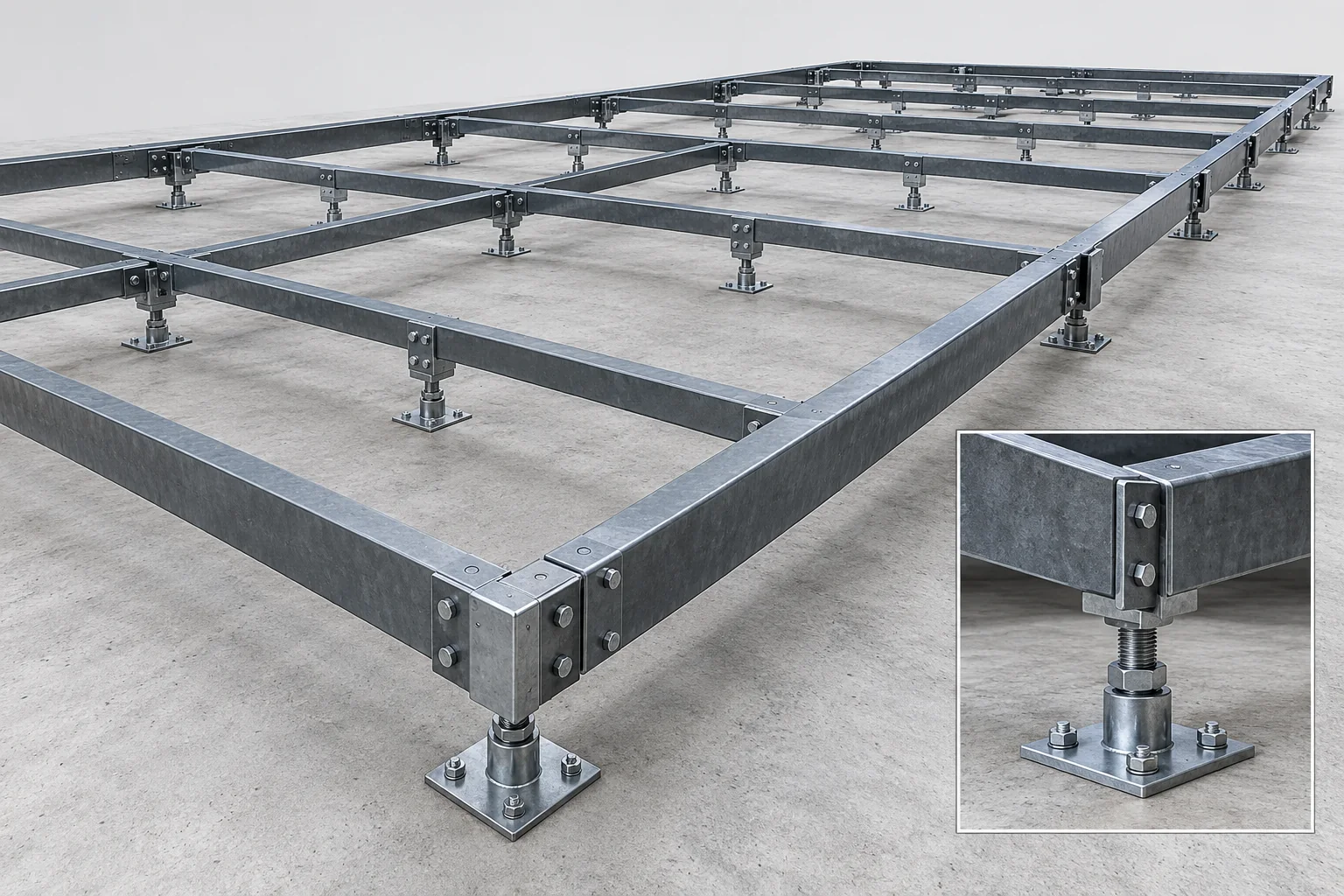 Modular steel base and adjustable supports