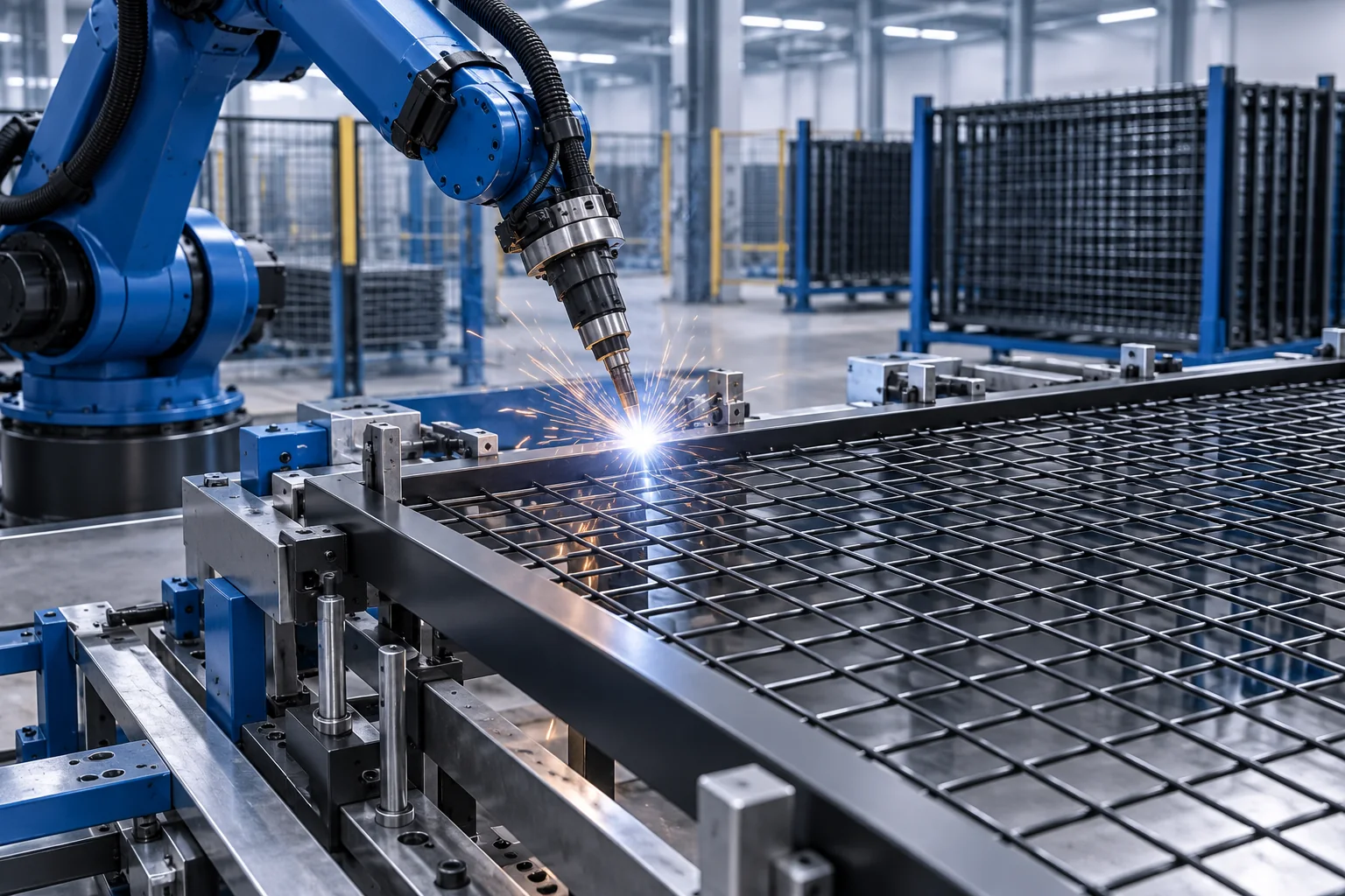 Robotic welding of steel mesh panels